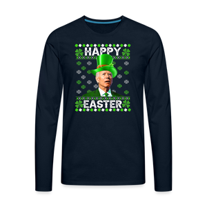 Joe Biden Funny Easter Confused St Patrick's Men's Premium Long Sleeve T-Shirt - deep navy