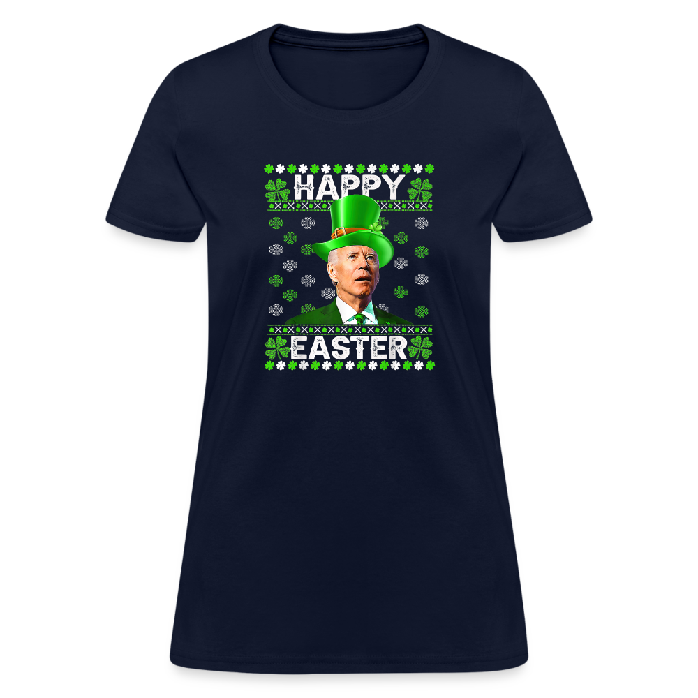 Joe Biden Funny Easter Confused St Patrick's Women's T-Shirt - navy