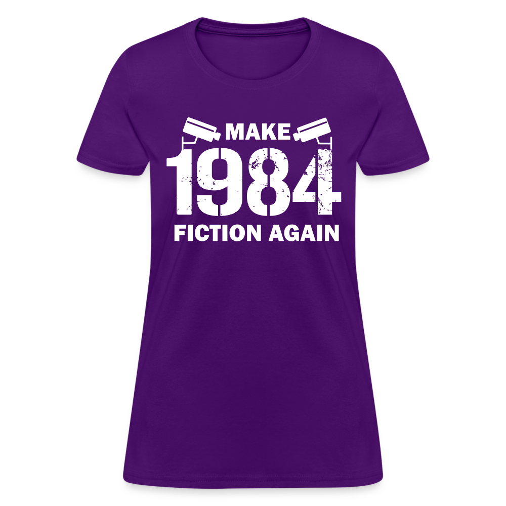 Make 1984 Fiction Again Distressed Women's T-Shirt - purple