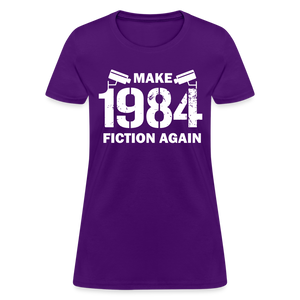 Make 1984 Fiction Again Distressed Women's T-Shirt - purple