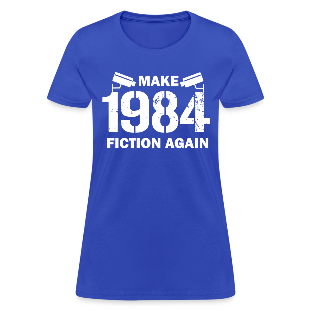 Make 1984 Fiction Again Distressed Women's T-Shirt - royal blue