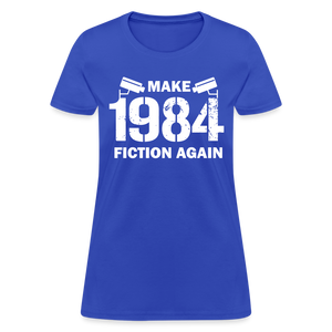 Make 1984 Fiction Again Distressed Women's T-Shirt - royal blue