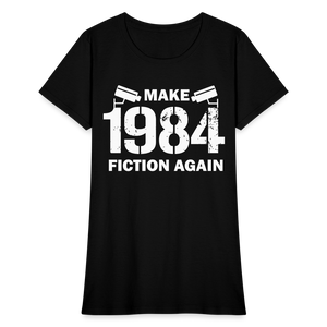 Make 1984 Fiction Again Distressed Women's T-Shirt - black