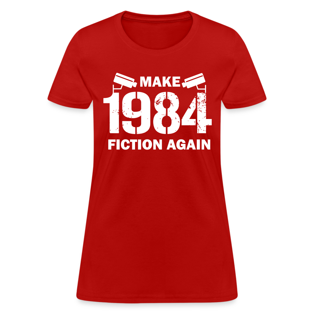 Make 1984 Fiction Again Distressed Women's T-Shirt - red