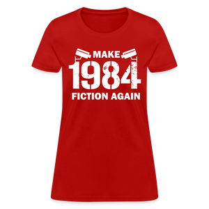 Make 1984 Fiction Again Distressed Women's T-Shirt - red