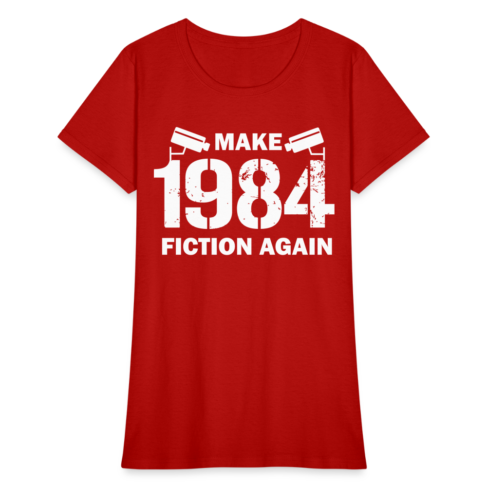 Make 1984 Fiction Again Distressed Women's T-Shirt - red