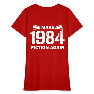 Make 1984 Fiction Again Distressed Women's T-Shirt - red