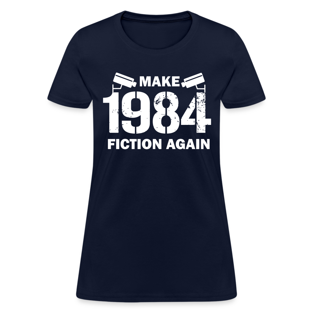 Make 1984 Fiction Again Distressed Women's T-Shirt - navy