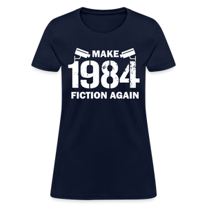 Make 1984 Fiction Again Distressed Women's T-Shirt - navy