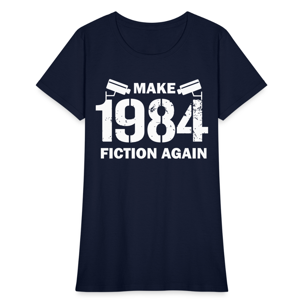 Make 1984 Fiction Again Distressed Women's T-Shirt - navy