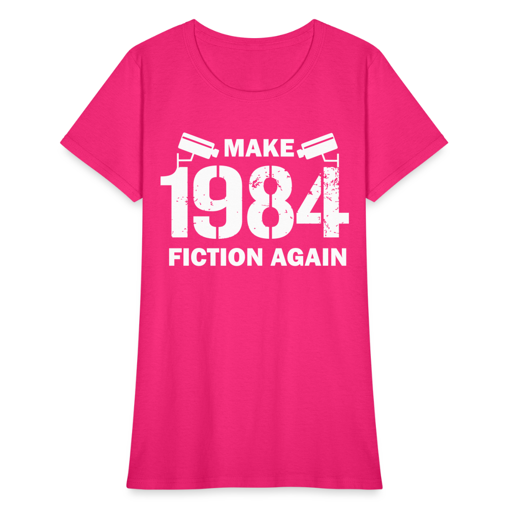 Make 1984 Fiction Again Distressed Women's T-Shirt - fuchsia