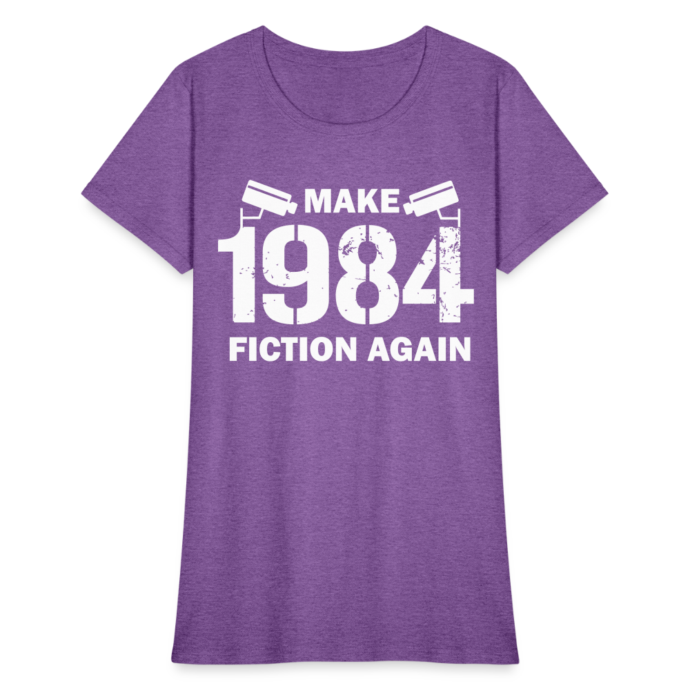 Make 1984 Fiction Again Distressed Women's T-Shirt - purple heather