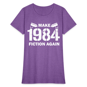 Make 1984 Fiction Again Distressed Women's T-Shirt - purple heather