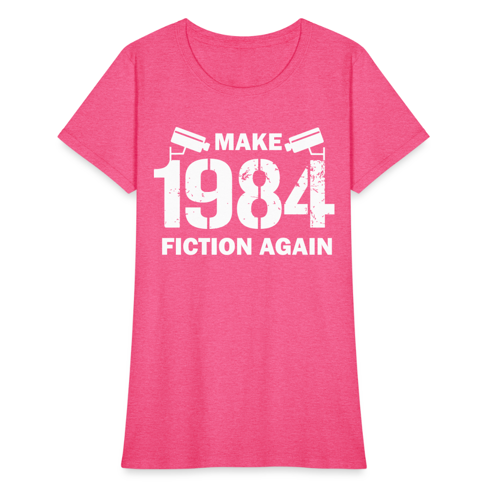 Make 1984 Fiction Again Distressed Women's T-Shirt - heather pink